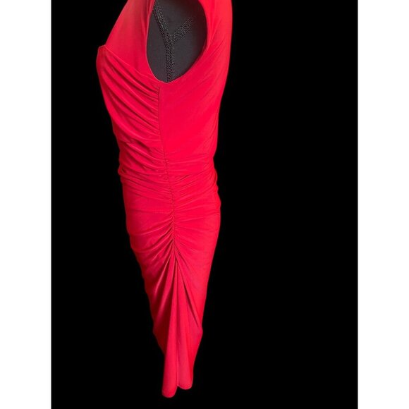 Lauren Ralph Lauren Midi Dress Women Red, size 10 Cap Sleeve Ruched Square Neckl - Picture 7 of 9